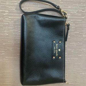 Kate Spade black leather wristlet, zip closure with attached wrist strap
